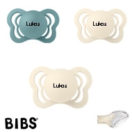 BIBS Couture mit Namen, 2 Ivory, 1 Island Sea, Gr. 1, Anatomisch, Silikon, 3'er Pack
